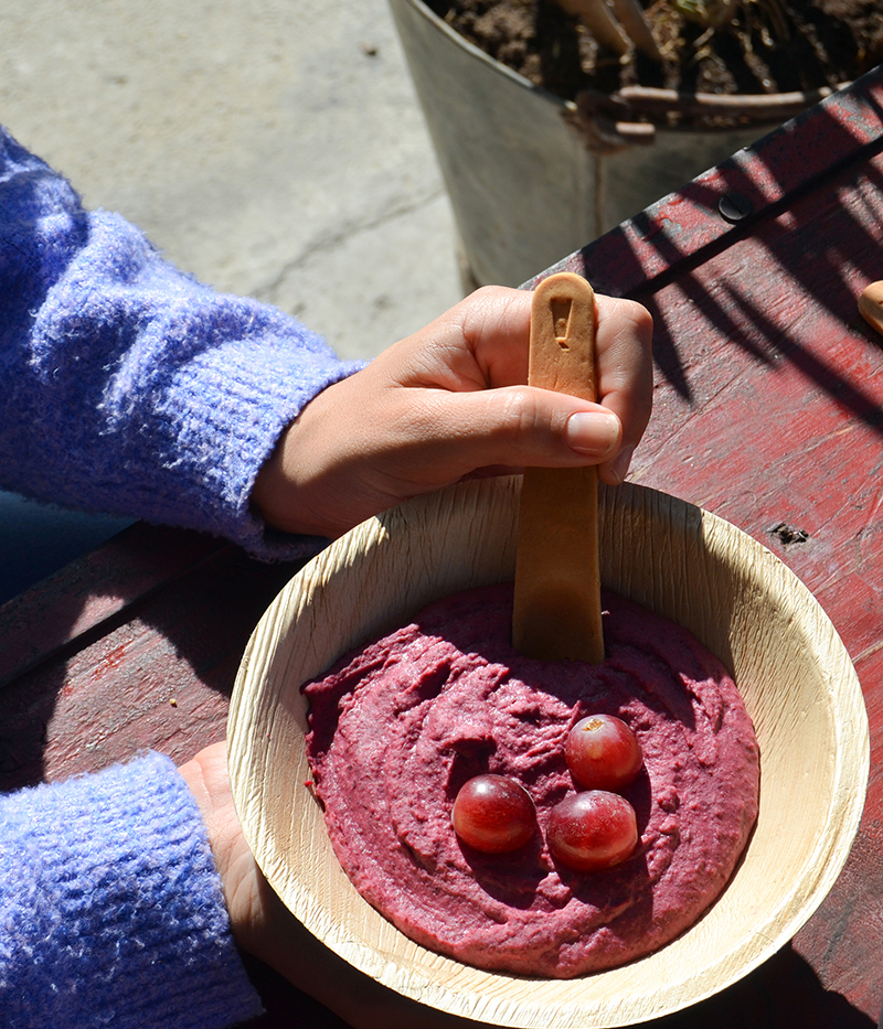 bowl de açaí con cuchara comestible