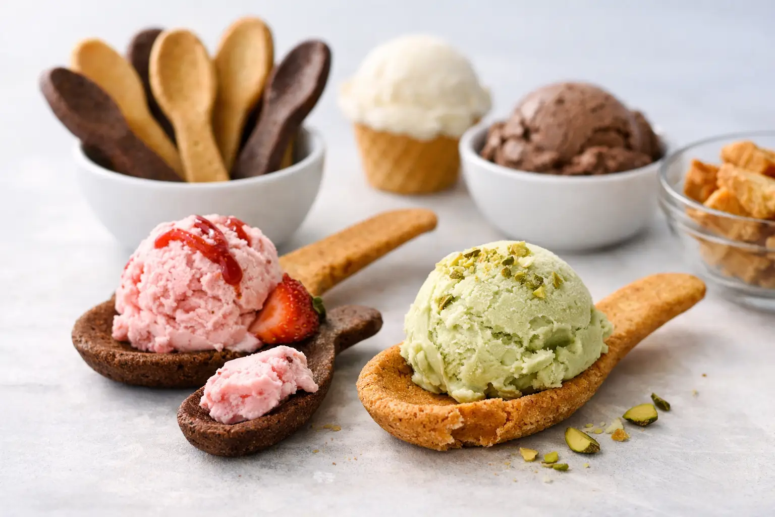 Cucharitas de helado comestibles que se disfrutan