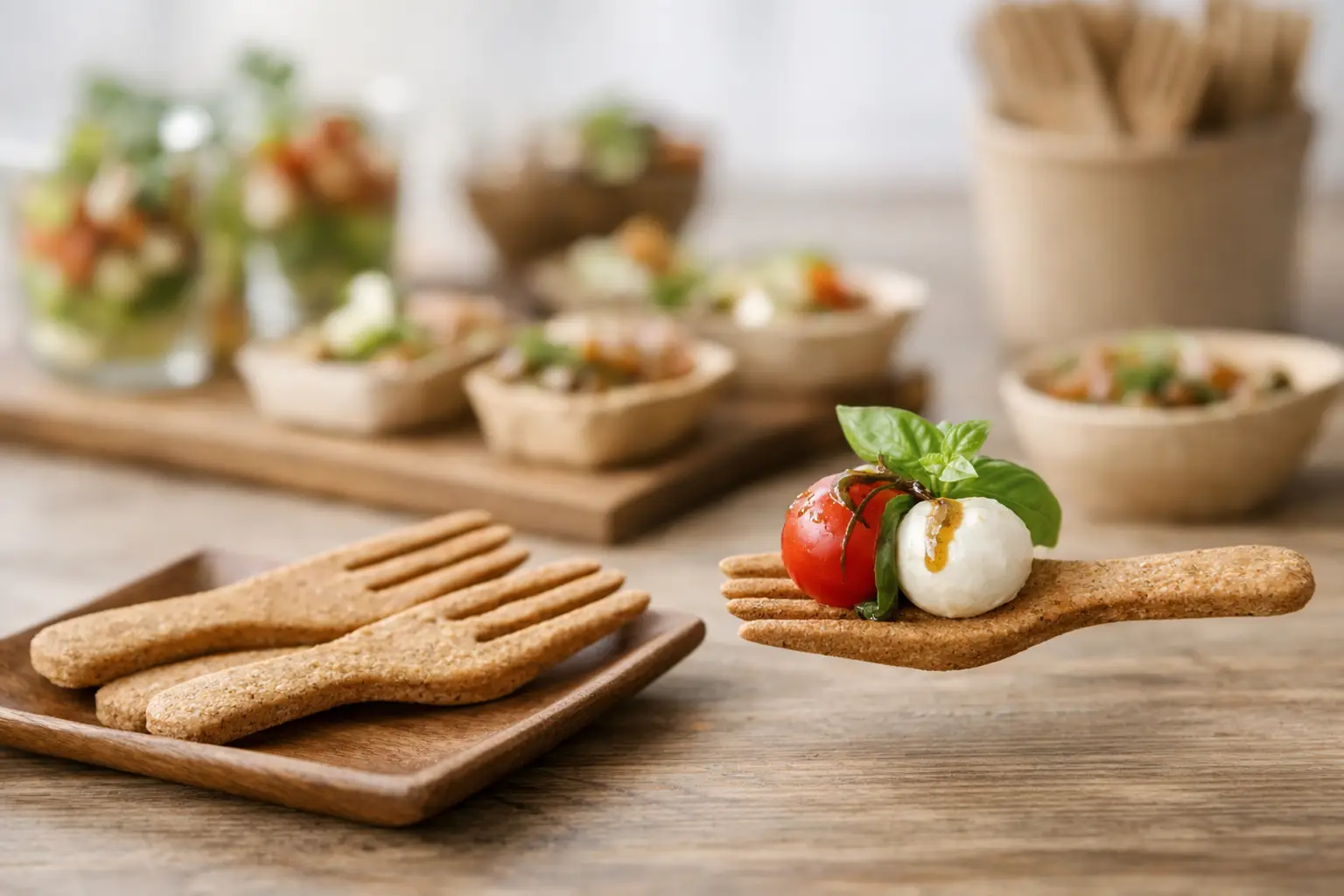 Tenedores comestibles para catering sin residuos