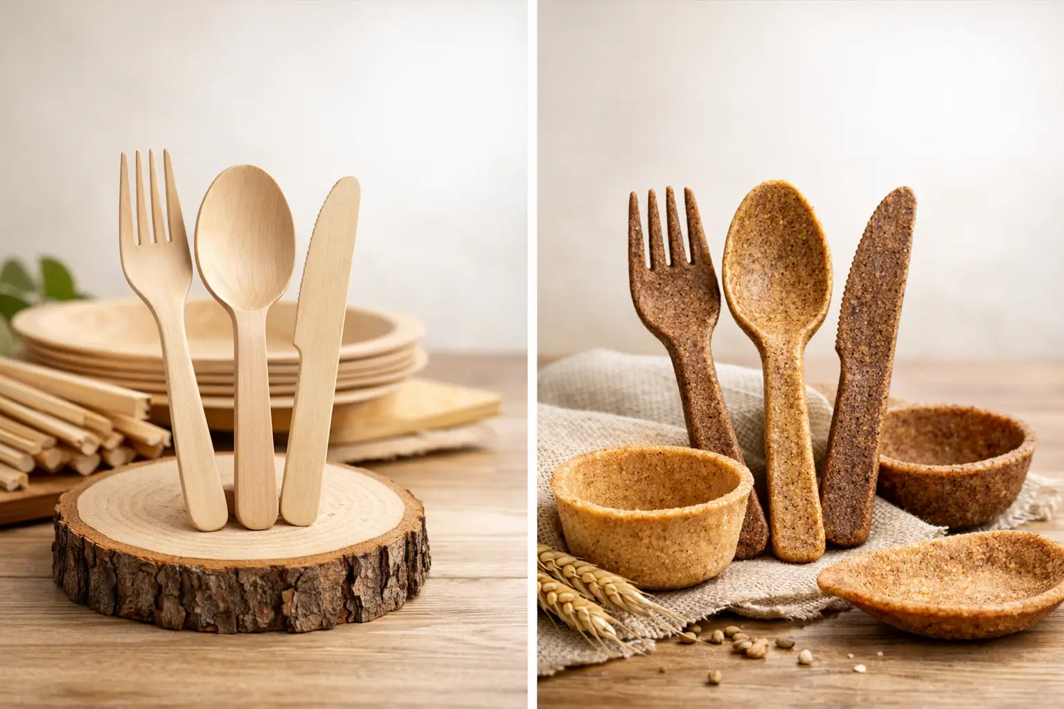 Comparar madera con cubiertos comestibles